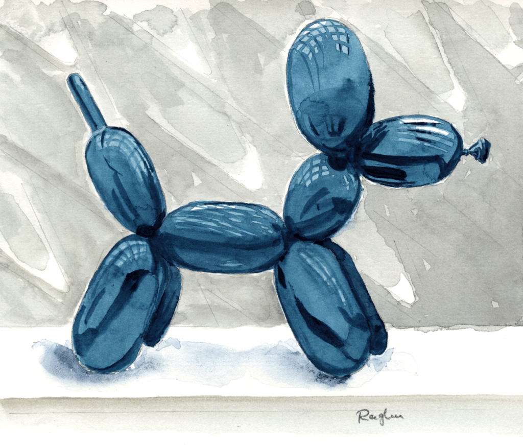 Watercolor painting of Jeff Koons' "Balloon Dog" -- Raghuveer Parthasarathy